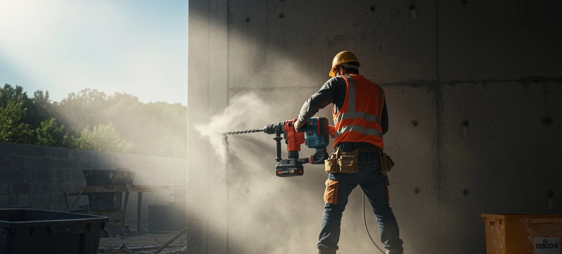 construction worker using a large drill